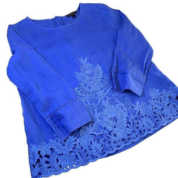 J Crew Linen Embroidered Top Women's Sz 6  Elegant Business Career Office - Picture 3 of 10